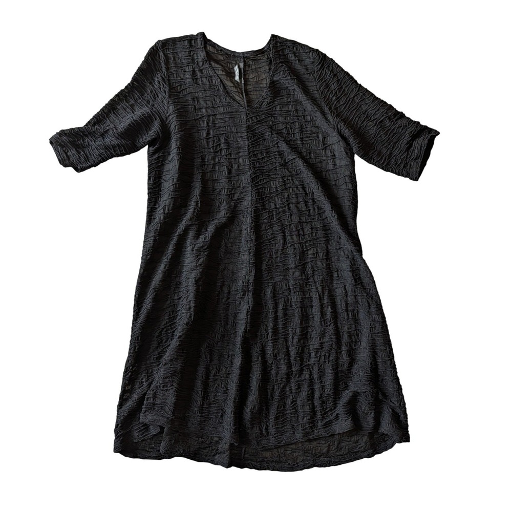 Annikki Karvinen Handmade in Finland Black Textured Crinkle Dress Lagenlook- L